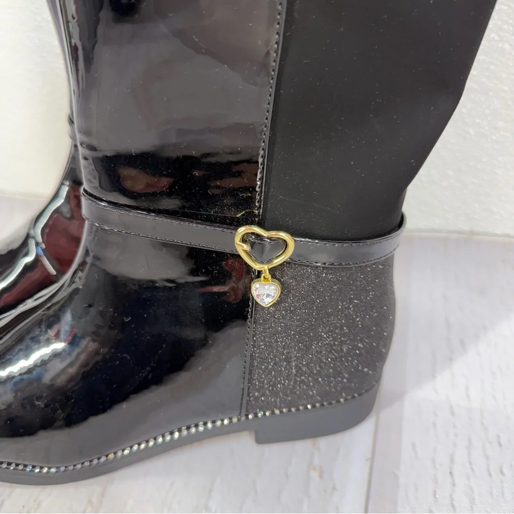 The‎ Children’s Place Girls Black Patent Knee-High Boots Heart Charm NWT Size 5